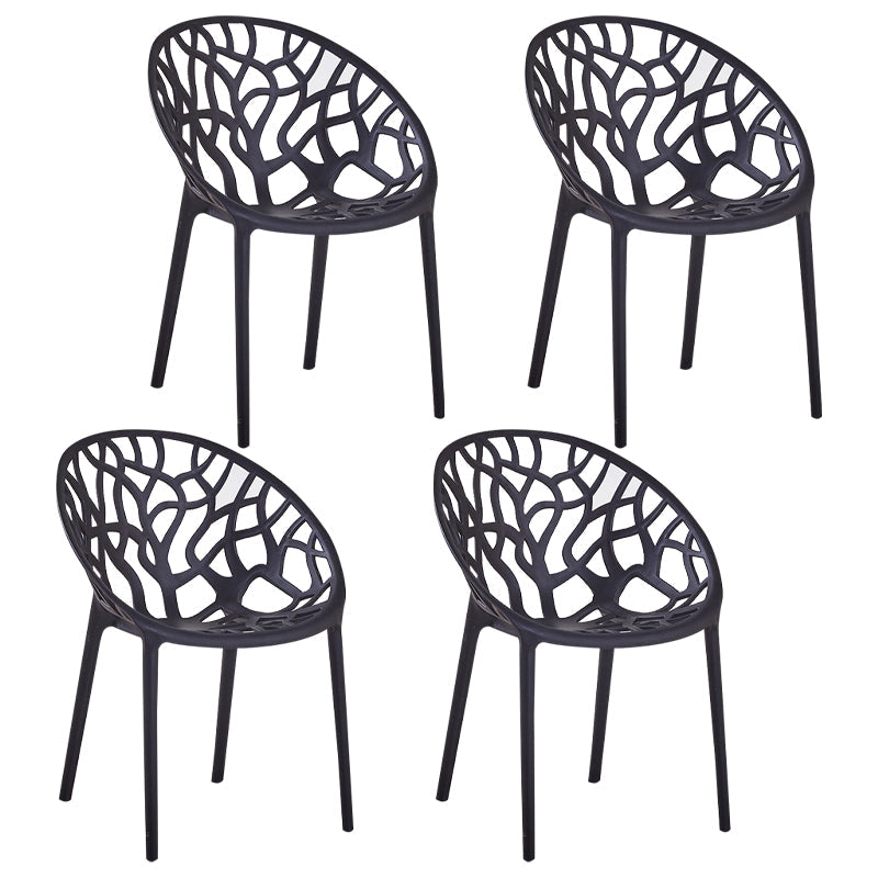 Scandinavian Armless Dining Chairs Plastic Stackable Dining Side Chairs (Set of 4) Black Clearhalo ' kitchen&dining_furn' 'Dining Chairs' 'Dining Tables & Seating' 'dining_chair' 'furn' 'furn_dining_chair' 'Furniture' 'furniture_dining_chair' 'Kitchen & Dining Furniture' 'kitchen' 3968376