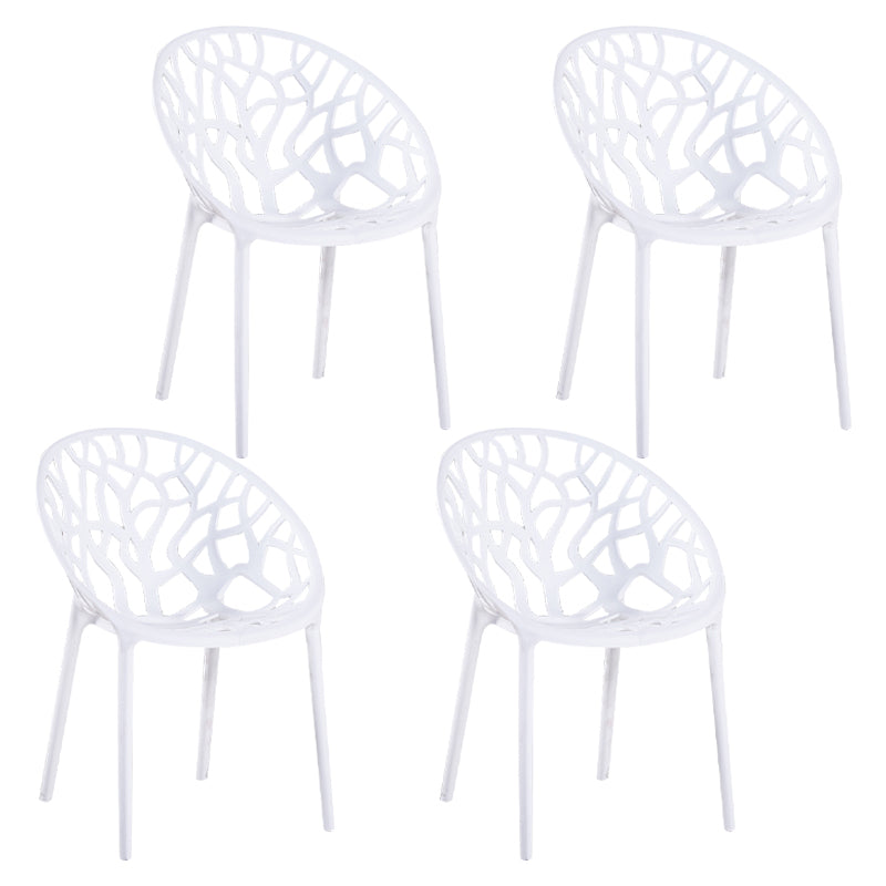 Scandinavian Armless Dining Chairs Plastic Stackable Dining Side Chairs (Set of 4) White Clearhalo ' kitchen&dining_furn' 'Dining Chairs' 'Dining Tables & Seating' 'dining_chair' 'furn' 'furn_dining_chair' 'Furniture' 'furniture_dining_chair' 'Kitchen & Dining Furniture' 'kitchen' 3968378