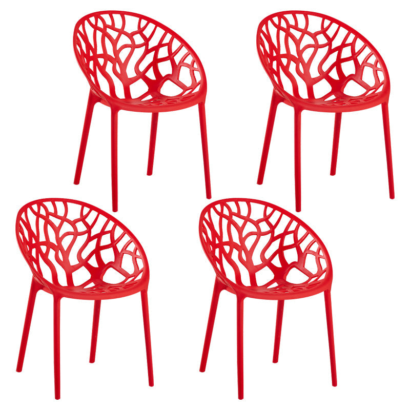 Scandinavian Armless Dining Chairs Plastic Stackable Dining Side Chairs (Set of 4) Red Clearhalo ' kitchen&dining_furn' 'Dining Chairs' 'Dining Tables & Seating' 'dining_chair' 'furn' 'furn_dining_chair' 'Furniture' 'furniture_dining_chair' 'Kitchen & Dining Furniture' 'kitchen' 3968380