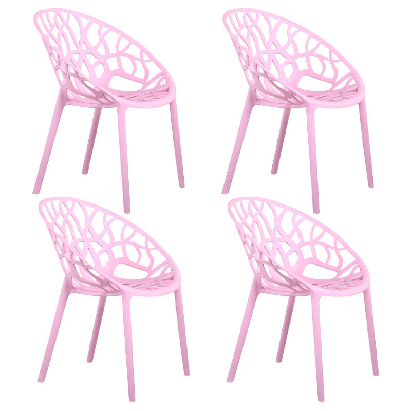 Scandinavian Armless Dining Chairs Plastic Stackable Dining Side Chairs (Set of 4) Pink Clearhalo ' kitchen&dining_furn' 'Dining Chairs' 'Dining Tables & Seating' 'dining_chair' 'furn' 'furn_dining_chair' 'Furniture' 'furniture_dining_chair' 'Kitchen & Dining Furniture' 'kitchen' 3968381