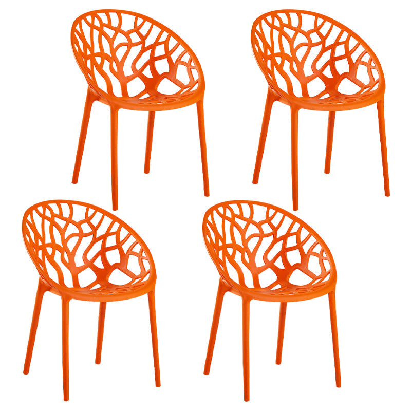 Scandinavian Armless Dining Chairs Plastic Stackable Dining Side Chairs (Set of 4) Orange Clearhalo ' kitchen&dining_furn' 'Dining Chairs' 'Dining Tables & Seating' 'dining_chair' 'furn' 'furn_dining_chair' 'Furniture' 'furniture_dining_chair' 'Kitchen & Dining Furniture' 'kitchen' 3968385