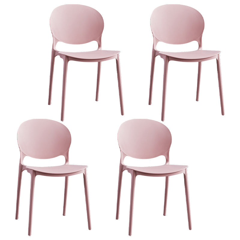 Open Back Armless Dining Chairs Plastic Stackable Dining Side Chairs (Set of 4) Pink Clearhalo ' kitchen&dining_furn' 'Dining Chairs' 'Dining Tables & Seating' 'dining_chair' 'furn' 'furn_dining_chair' 'Furniture' 'furniture_dining_chair' 'Kitchen & Dining Furniture' 'kitchen' 3968402