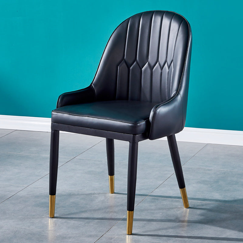 Glam Metal Dining Room Chairs Upholstered Fabric Faux Leather Armchairs Black 1 Piece Clearhalo ' kitchen&dining_furn' 'Dining Chairs' 'Dining Tables & Seating' 'dining_chair' 'furn' 'furn_dining_chair' 'Furniture' 'furniture_dining_chair' 'Kitchen & Dining Furniture' 'kitchen' 3968437