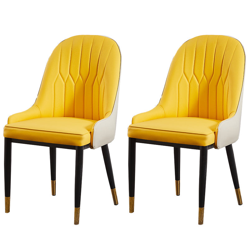 Glam Metal Dining Room Chairs Upholstered Fabric Faux Leather Armchairs Gray-Yellow 2 Piece Set Clearhalo ' kitchen&dining_furn' 'Dining Chairs' 'Dining Tables & Seating' 'dining_chair' 'furn' 'furn_dining_chair' 'Furniture' 'furniture_dining_chair' 'Kitchen & Dining Furniture' 'kitchen' 3968444