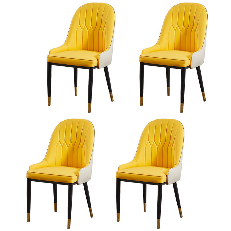 Glam Metal Dining Room Chairs Upholstered Fabric Faux Leather Armchairs Gray-Yellow 4 Piece Set Clearhalo ' kitchen&dining_furn' 'Dining Chairs' 'Dining Tables & Seating' 'dining_chair' 'furn' 'furn_dining_chair' 'Furniture' 'furniture_dining_chair' 'Kitchen & Dining Furniture' 'kitchen' 3968446