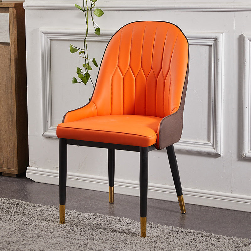 Glam Metal Dining Room Chairs Upholstered Fabric Faux Leather Armchairs Orange Red 1 Piece Clearhalo ' kitchen&dining_furn' 'Dining Chairs' 'Dining Tables & Seating' 'dining_chair' 'furn' 'furn_dining_chair' 'Furniture' 'furniture_dining_chair' 'Kitchen & Dining Furniture' 'kitchen' 3968448