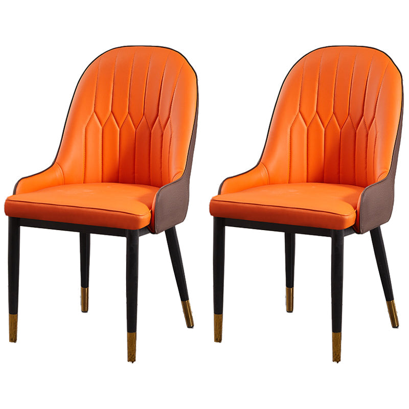 Glam Metal Dining Room Chairs Upholstered Fabric Faux Leather Armchairs Orange Red 2 Piece Set Clearhalo ' kitchen&dining_furn' 'Dining Chairs' 'Dining Tables & Seating' 'dining_chair' 'furn' 'furn_dining_chair' 'Furniture' 'furniture_dining_chair' 'Kitchen & Dining Furniture' 'kitchen' 3968450