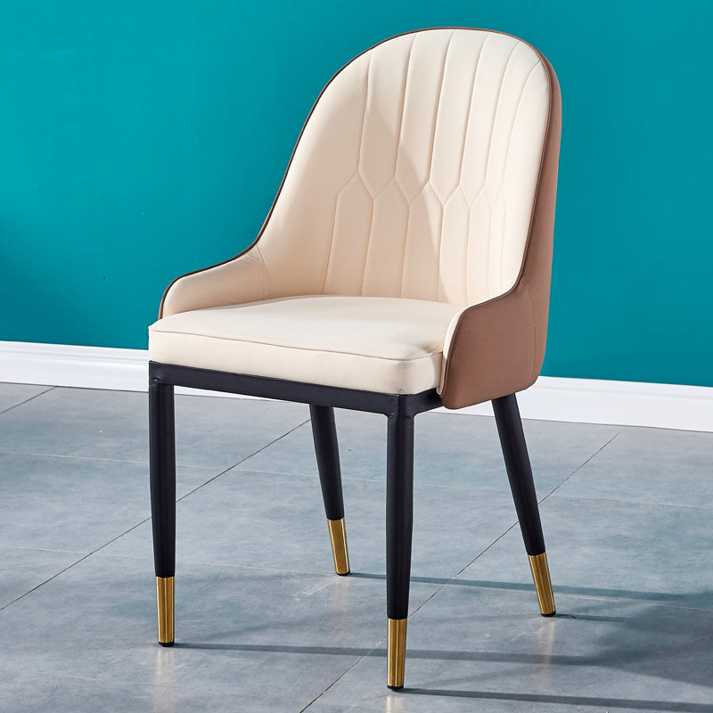 Glam Metal Dining Room Chairs Upholstered Fabric Faux Leather Armchairs Beige-Coffee 1 Piece Clearhalo ' kitchen&dining_furn' 'Dining Chairs' 'Dining Tables & Seating' 'dining_chair' 'furn' 'furn_dining_chair' 'Furniture' 'furniture_dining_chair' 'Kitchen & Dining Furniture' 'kitchen' 3968461