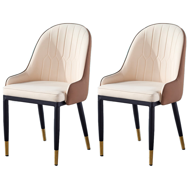 Glam Metal Dining Room Chairs Upholstered Fabric Faux Leather Armchairs Beige-Coffee 2 Piece Set Clearhalo ' kitchen&dining_furn' 'Dining Chairs' 'Dining Tables & Seating' 'dining_chair' 'furn' 'furn_dining_chair' 'Furniture' 'furniture_dining_chair' 'Kitchen & Dining Furniture' 'kitchen' 3968462