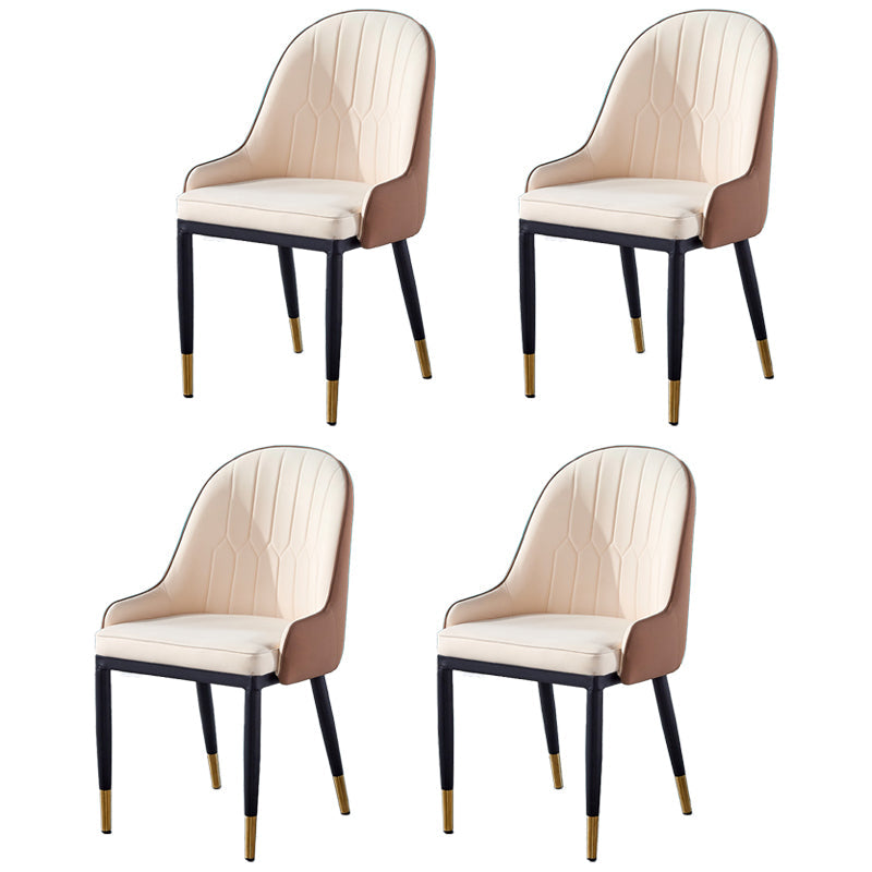 Glam Metal Dining Room Chairs Upholstered Fabric Faux Leather Armchairs Beige-Coffee 4 Piece Set Clearhalo ' kitchen&dining_furn' 'Dining Chairs' 'Dining Tables & Seating' 'dining_chair' 'furn' 'furn_dining_chair' 'Furniture' 'furniture_dining_chair' 'Kitchen & Dining Furniture' 'kitchen' 3968463
