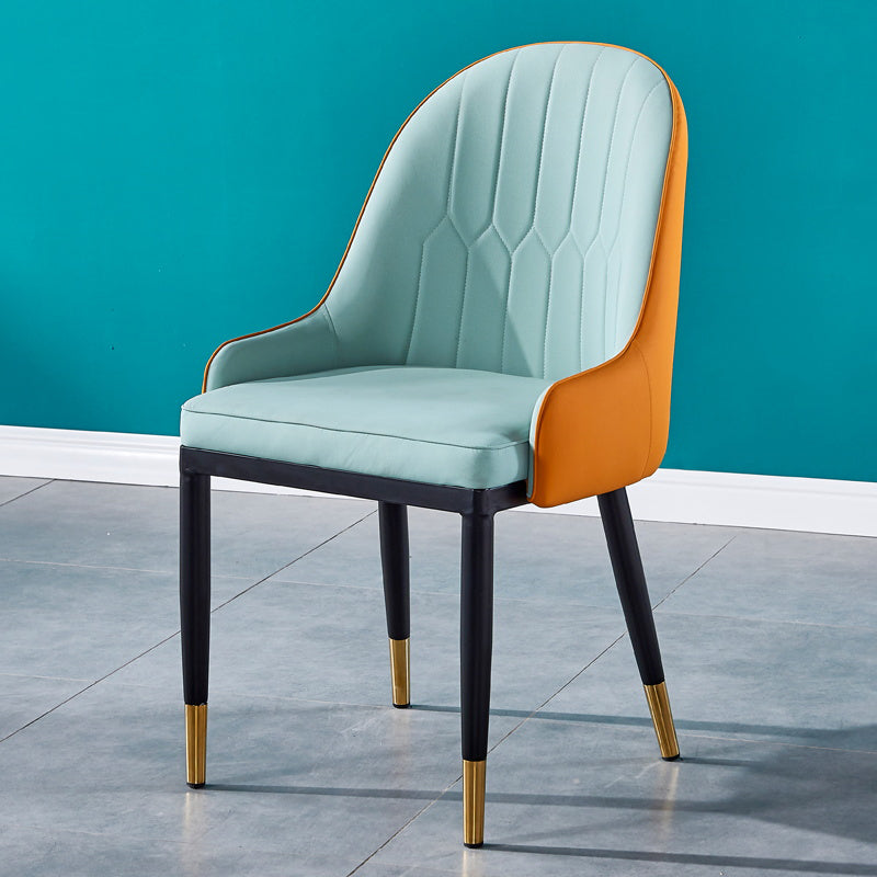 Glam Metal Dining Room Chairs Upholstered Fabric Faux Leather Armchairs Blue-Orange 1 Piece Clearhalo ' kitchen&dining_furn' 'Dining Chairs' 'Dining Tables & Seating' 'dining_chair' 'furn' 'furn_dining_chair' 'Furniture' 'furniture_dining_chair' 'Kitchen & Dining Furniture' 'kitchen' 3968470