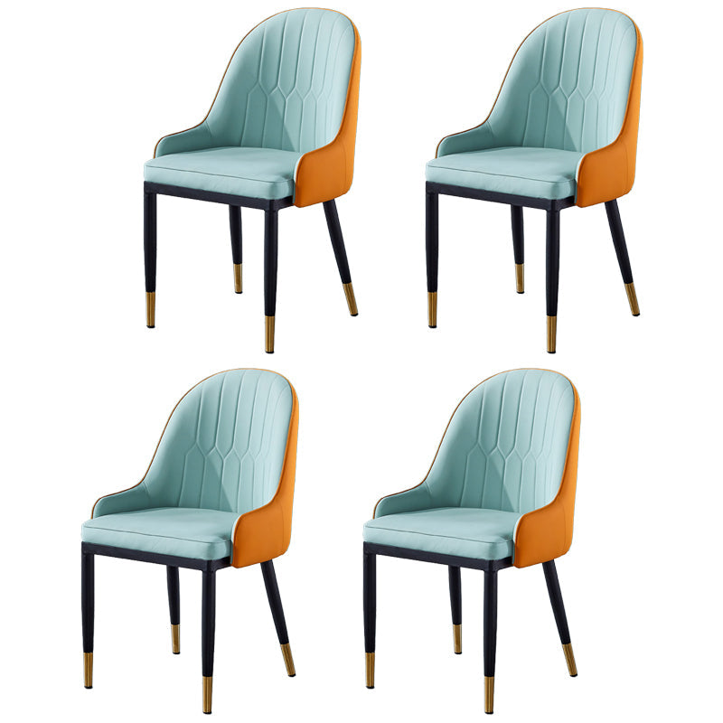 Glam Metal Dining Room Chairs Upholstered Fabric Faux Leather Armchairs Blue-Orange 4 Piece Set Clearhalo ' kitchen&dining_furn' 'Dining Chairs' 'Dining Tables & Seating' 'dining_chair' 'furn' 'furn_dining_chair' 'Furniture' 'furniture_dining_chair' 'Kitchen & Dining Furniture' 'kitchen' 3968472