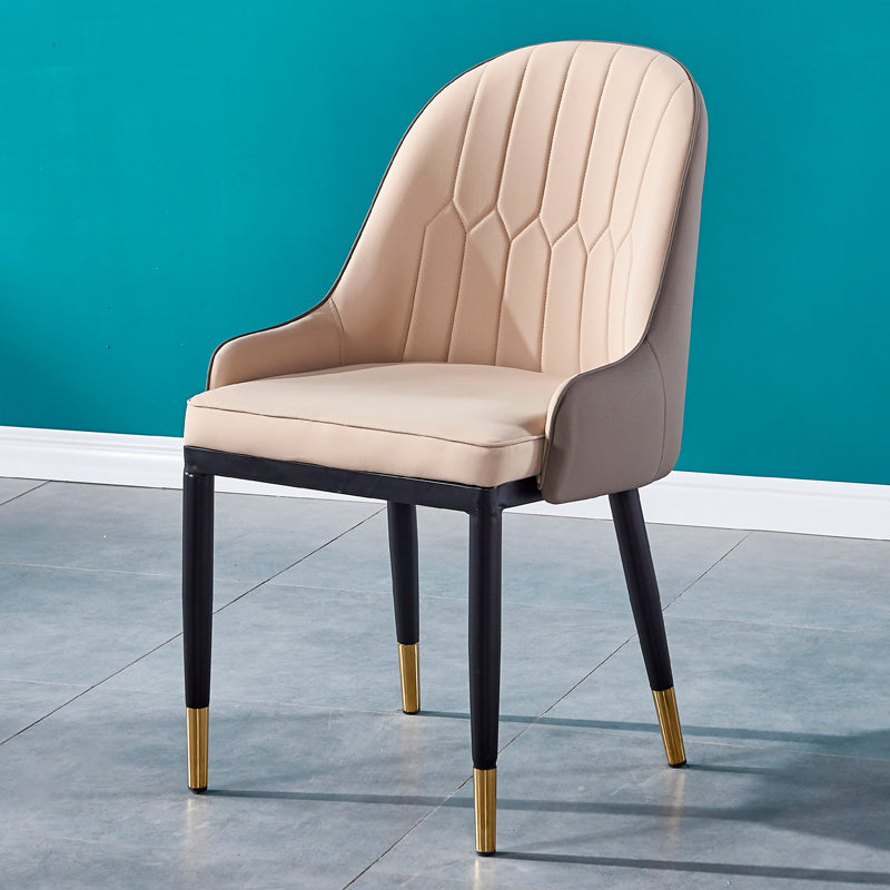 Glam Metal Dining Room Chairs Upholstered Fabric Faux Leather Armchairs Brown-Khaki 1 Piece Clearhalo ' kitchen&dining_furn' 'Dining Chairs' 'Dining Tables & Seating' 'dining_chair' 'furn' 'furn_dining_chair' 'Furniture' 'furniture_dining_chair' 'Kitchen & Dining Furniture' 'kitchen' 3968476