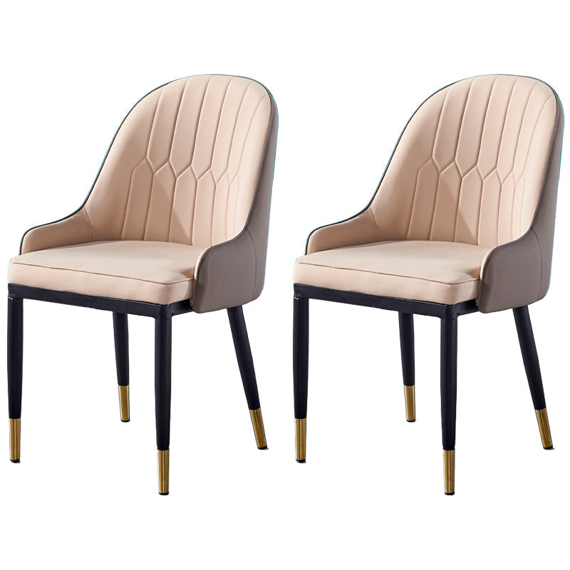 Glam Metal Dining Room Chairs Upholstered Fabric Faux Leather Armchairs Brown-Khaki 2 Piece Set Clearhalo ' kitchen&dining_furn' 'Dining Chairs' 'Dining Tables & Seating' 'dining_chair' 'furn' 'furn_dining_chair' 'Furniture' 'furniture_dining_chair' 'Kitchen & Dining Furniture' 'kitchen' 3968477