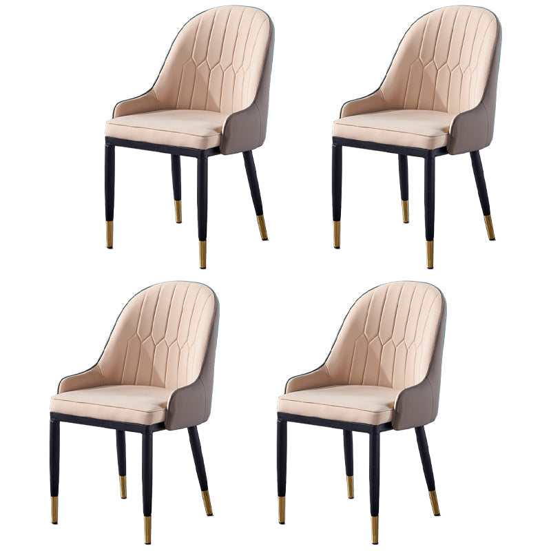 Glam Metal Dining Room Chairs Upholstered Fabric Faux Leather Armchairs Brown-Khaki 4 Piece Set Clearhalo ' kitchen&dining_furn' 'Dining Chairs' 'Dining Tables & Seating' 'dining_chair' 'furn' 'furn_dining_chair' 'Furniture' 'furniture_dining_chair' 'Kitchen & Dining Furniture' 'kitchen' 3968478
