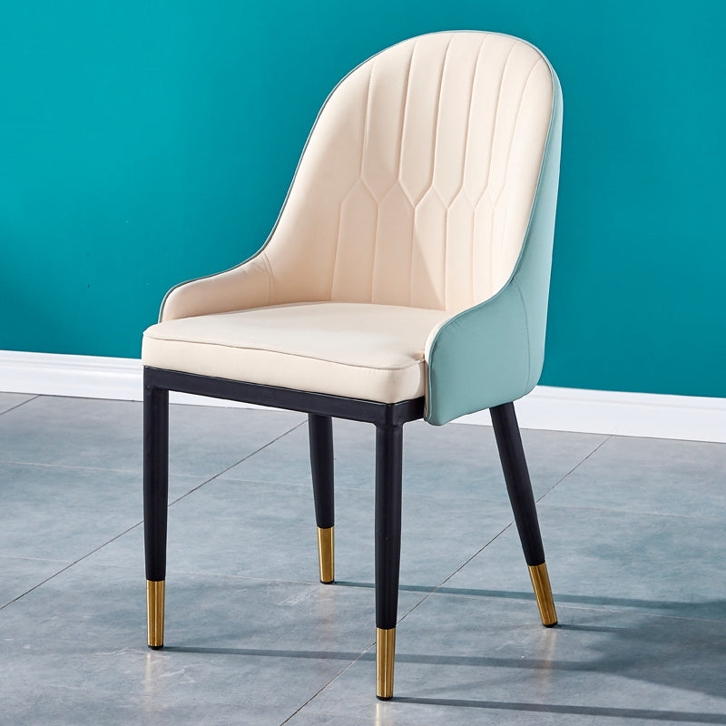 Glam Metal Dining Room Chairs Upholstered Fabric Faux Leather Armchairs White-Blue 1 Piece Clearhalo ' kitchen&dining_furn' 'Dining Chairs' 'Dining Tables & Seating' 'dining_chair' 'furn' 'furn_dining_chair' 'Furniture' 'furniture_dining_chair' 'Kitchen & Dining Furniture' 'kitchen' 3968479