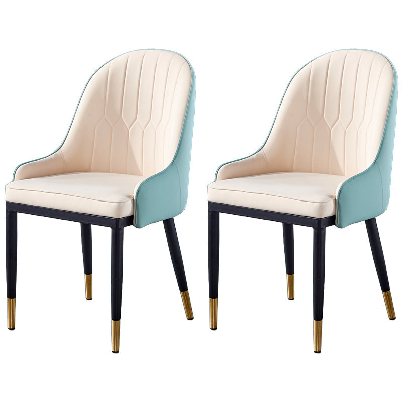 Glam Metal Dining Room Chairs Upholstered Fabric Faux Leather Armchairs White-Blue 2 Piece Set Clearhalo ' kitchen&dining_furn' 'Dining Chairs' 'Dining Tables & Seating' 'dining_chair' 'furn' 'furn_dining_chair' 'Furniture' 'furniture_dining_chair' 'Kitchen & Dining Furniture' 'kitchen' 3968480