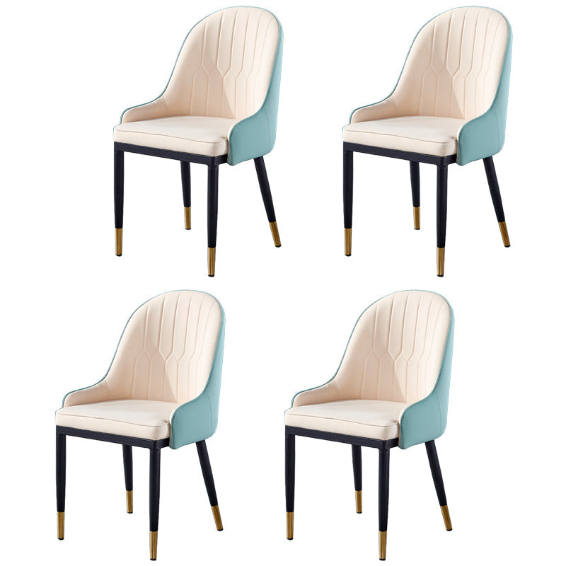 Glam Metal Dining Room Chairs Upholstered Fabric Faux Leather Armchairs White-Blue 4 Piece Set Clearhalo ' kitchen&dining_furn' 'Dining Chairs' 'Dining Tables & Seating' 'dining_chair' 'furn' 'furn_dining_chair' 'Furniture' 'furniture_dining_chair' 'Kitchen & Dining Furniture' 'kitchen' 3968481
