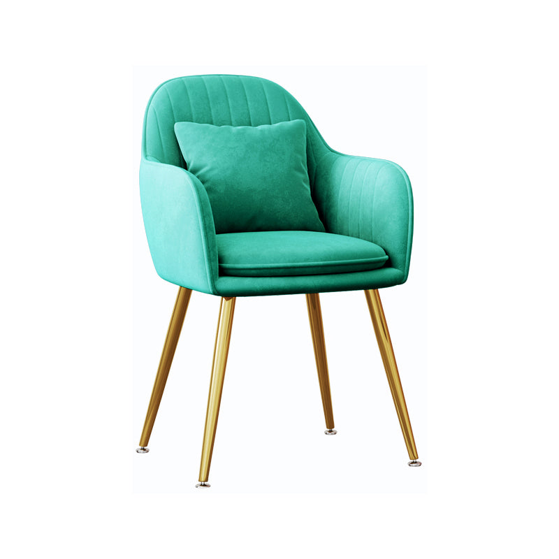 Scandinavian Style Metal Dining Chair Bedroom Upholstered Chair with Arm Green 1 Piece Brass Gold Clearhalo ' kitchen&dining_furn' 'Dining Chairs' 'Dining Tables & Seating' 'dining_chair' 'furn' 'furn_dining_chair' 'Furniture' 'furniture_dining_chair' 'Kitchen & Dining Furniture' 'kitchen' 3968543