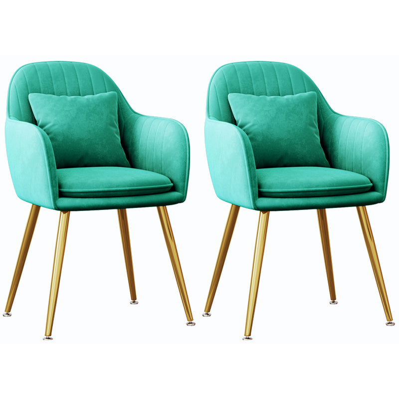 Scandinavian Style Metal Dining Chair Bedroom Upholstered Chair with Arm Green 2 Piece Set Brass Gold Clearhalo ' kitchen&dining_furn' 'Dining Chairs' 'Dining Tables & Seating' 'dining_chair' 'furn' 'furn_dining_chair' 'Furniture' 'furniture_dining_chair' 'Kitchen & Dining Furniture' 'kitchen' 3968545