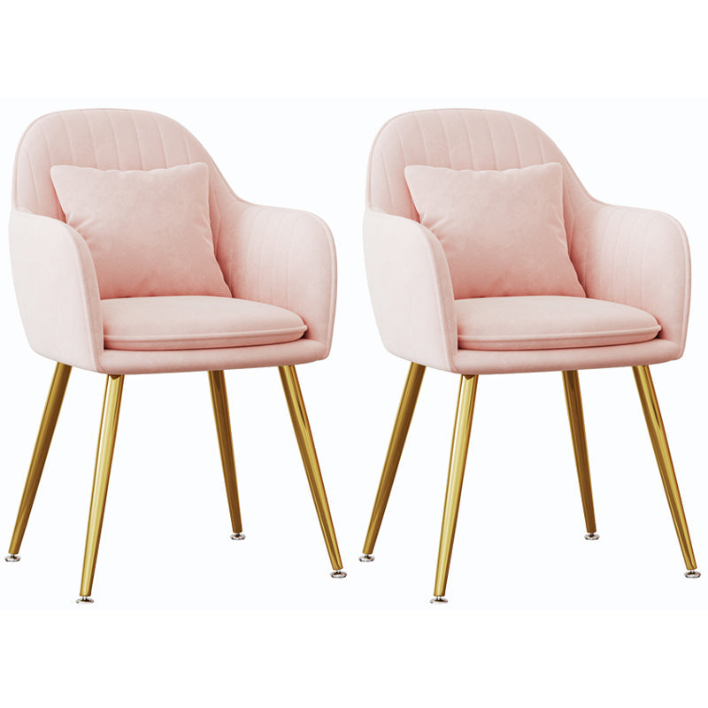 Scandinavian Style Metal Dining Chair Bedroom Upholstered Chair with Arm Pink 2 Piece Set Brass Gold Clearhalo ' kitchen&dining_furn' 'Dining Chairs' 'Dining Tables & Seating' 'dining_chair' 'furn' 'furn_dining_chair' 'Furniture' 'furniture_dining_chair' 'Kitchen & Dining Furniture' 'kitchen' 3968566