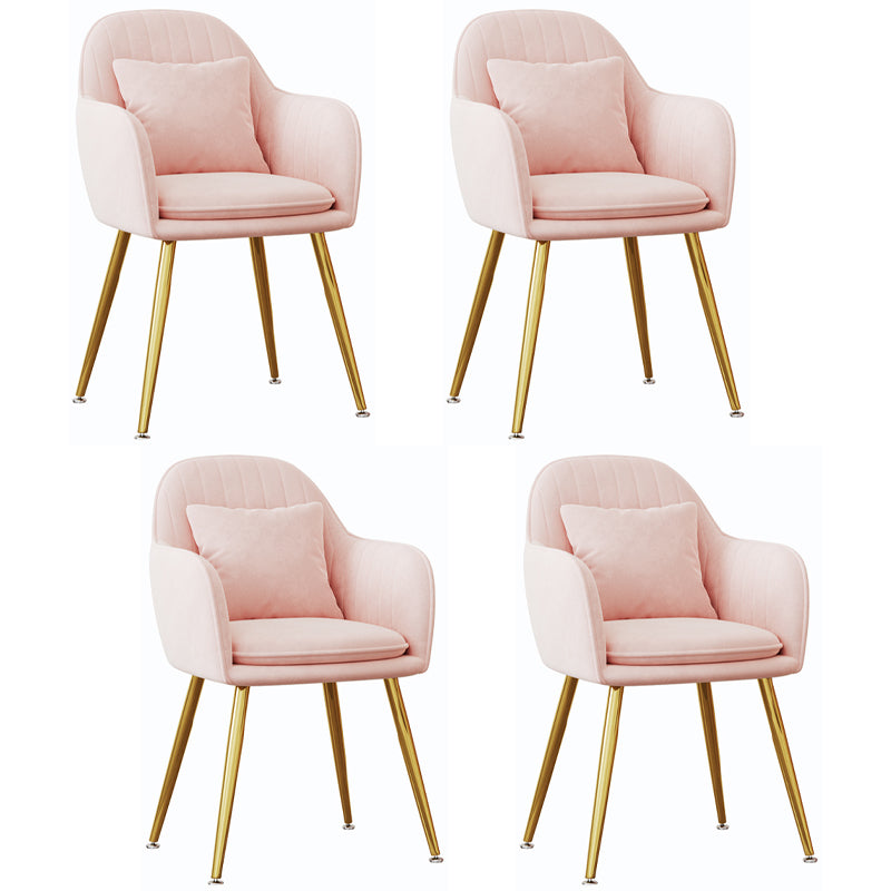 Scandinavian Style Metal Dining Chair Bedroom Upholstered Chair with Arm Pink 4 Piece Set Brass Gold Clearhalo ' kitchen&dining_furn' 'Dining Chairs' 'Dining Tables & Seating' 'dining_chair' 'furn' 'furn_dining_chair' 'Furniture' 'furniture_dining_chair' 'Kitchen & Dining Furniture' 'kitchen' 3968567