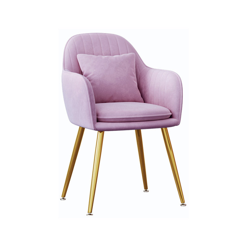 Scandinavian Style Metal Dining Chair Bedroom Upholstered Chair with Arm Purple 1 Piece Brass Gold Clearhalo ' kitchen&dining_furn' 'Dining Chairs' 'Dining Tables & Seating' 'dining_chair' 'furn' 'furn_dining_chair' 'Furniture' 'furniture_dining_chair' 'Kitchen & Dining Furniture' 'kitchen' 3968571