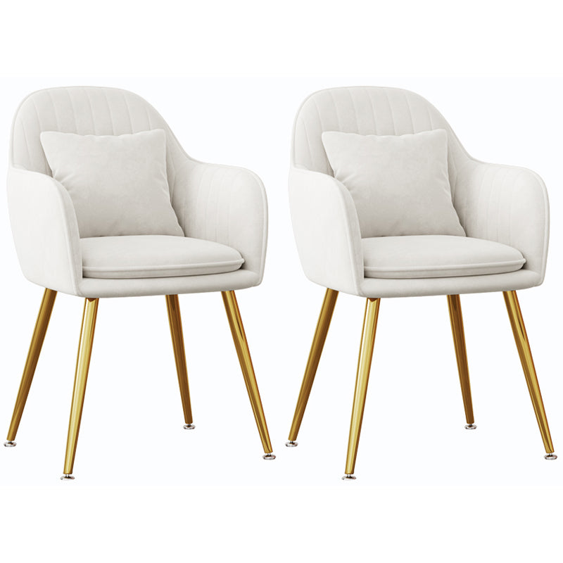 Scandinavian Style Metal Dining Chair Bedroom Upholstered Chair with Arm White 2 Piece Set Brass Gold Clearhalo ' kitchen&dining_furn' 'Dining Chairs' 'Dining Tables & Seating' 'dining_chair' 'furn' 'furn_dining_chair' 'Furniture' 'furniture_dining_chair' 'Kitchen & Dining Furniture' 'kitchen' 3968578