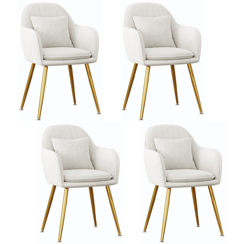 Scandinavian Style Metal Dining Chair Bedroom Upholstered Chair with Arm White 4 Piece Set Brass Gold Clearhalo ' kitchen&dining_furn' 'Dining Chairs' 'Dining Tables & Seating' 'dining_chair' 'furn' 'furn_dining_chair' 'Furniture' 'furniture_dining_chair' 'Kitchen & Dining Furniture' 'kitchen' 3968579