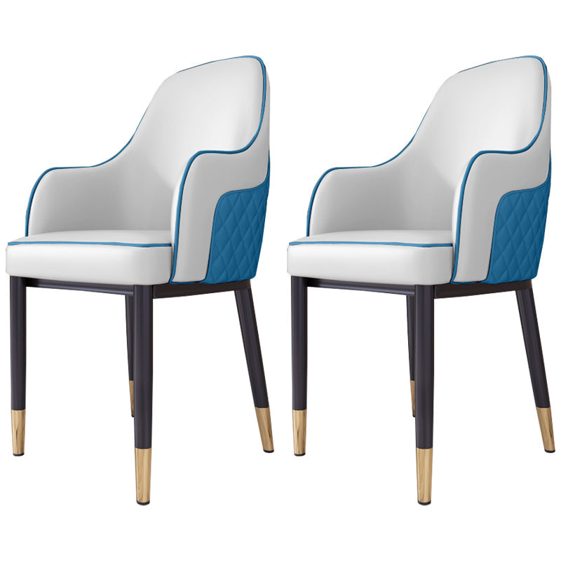Scandinavian Style Dining Chair Upholstered Dining Room Metal Chair with Arm White-Blue 2 Piece Set Clearhalo ' kitchen&dining_furn' 'Dining Chairs' 'Dining Tables & Seating' 'dining_chair' 'furn' 'furn_dining_chair' 'Furniture' 'furniture_dining_chair' 'Kitchen & Dining Furniture' 'kitchen' 3968583