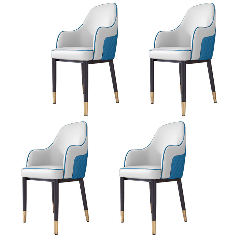 Scandinavian Style Dining Chair Upholstered Dining Room Metal Chair with Arm White-Blue 4 Piece Set Clearhalo ' kitchen&dining_furn' 'Dining Chairs' 'Dining Tables & Seating' 'dining_chair' 'furn' 'furn_dining_chair' 'Furniture' 'furniture_dining_chair' 'Kitchen & Dining Furniture' 'kitchen' 3968585