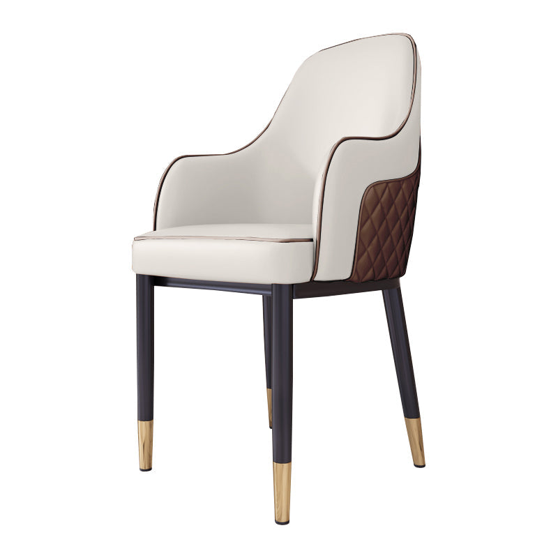 Scandinavian Style Dining Chair Upholstered Dining Room Metal Chair with Arm Beige-Coffee 1 Piece Clearhalo ' kitchen&dining_furn' 'Dining Chairs' 'Dining Tables & Seating' 'dining_chair' 'furn' 'furn_dining_chair' 'Furniture' 'furniture_dining_chair' 'Kitchen & Dining Furniture' 'kitchen' 3968594