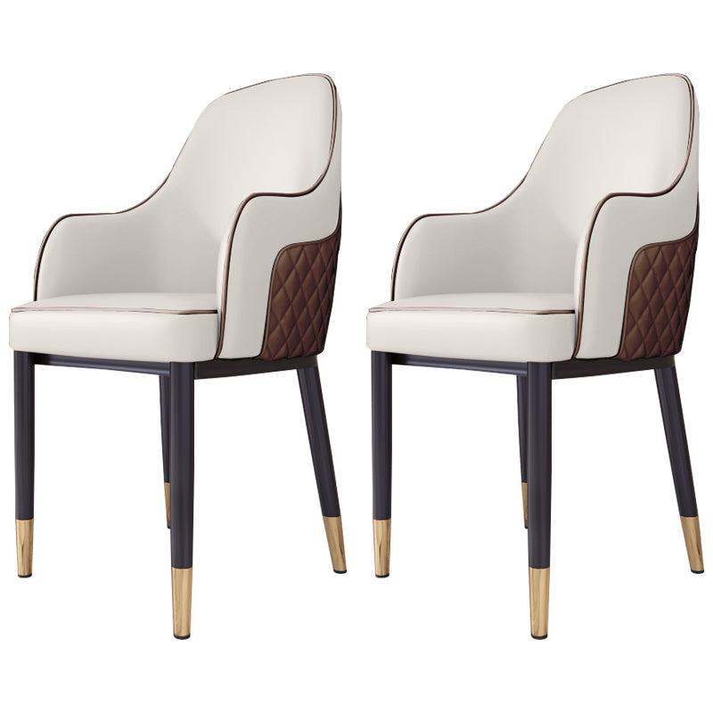 Scandinavian Style Dining Chair Upholstered Dining Room Metal Chair with Arm Beige-Coffee 2 Piece Set Clearhalo ' kitchen&dining_furn' 'Dining Chairs' 'Dining Tables & Seating' 'dining_chair' 'furn' 'furn_dining_chair' 'Furniture' 'furniture_dining_chair' 'Kitchen & Dining Furniture' 'kitchen' 3968595