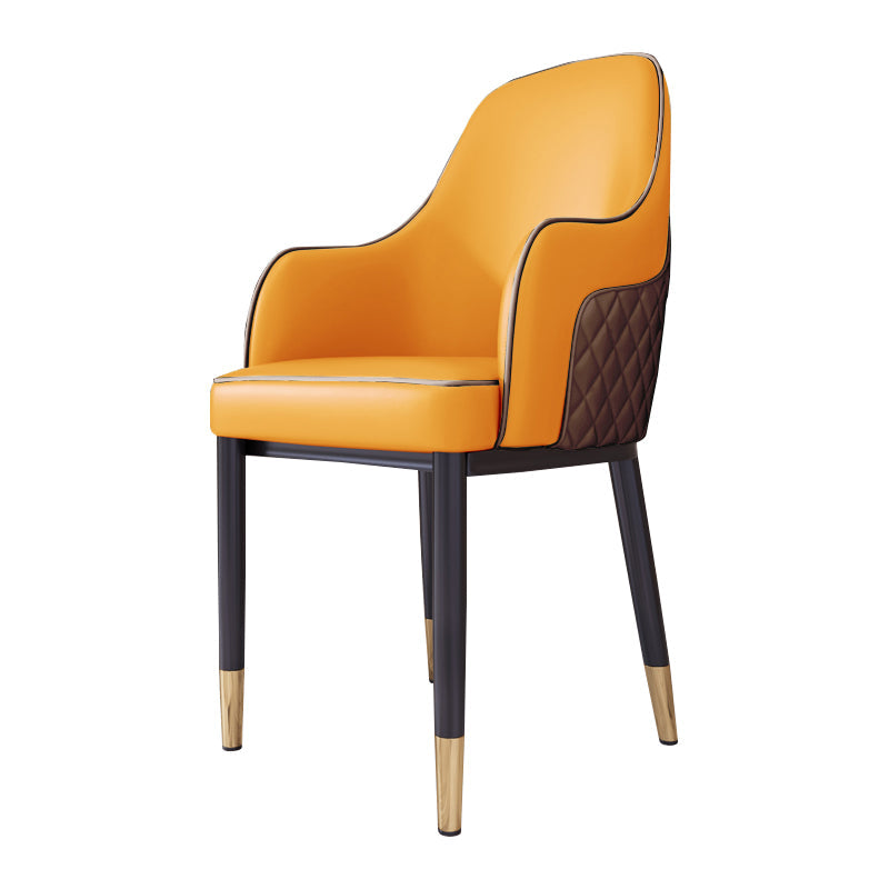 Scandinavian Style Dining Chair Upholstered Dining Room Metal Chair with Arm Khaki-Orange 1 Piece Clearhalo ' kitchen&dining_furn' 'Dining Chairs' 'Dining Tables & Seating' 'dining_chair' 'furn' 'furn_dining_chair' 'Furniture' 'furniture_dining_chair' 'Kitchen & Dining Furniture' 'kitchen' 3968597