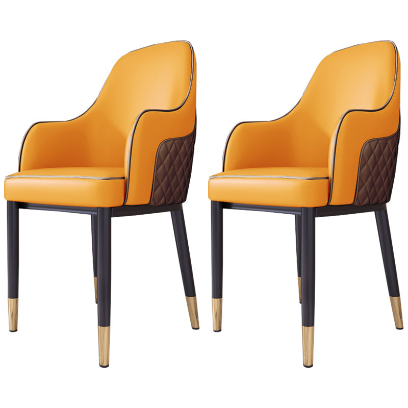 Scandinavian Style Dining Chair Upholstered Dining Room Metal Chair with Arm Khaki-Orange 2 Piece Set Clearhalo ' kitchen&dining_furn' 'Dining Chairs' 'Dining Tables & Seating' 'dining_chair' 'furn' 'furn_dining_chair' 'Furniture' 'furniture_dining_chair' 'Kitchen & Dining Furniture' 'kitchen' 3968598