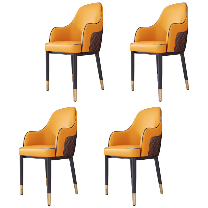 Scandinavian Style Dining Chair Upholstered Dining Room Metal Chair with Arm Khaki-Orange 4 Piece Set Clearhalo ' kitchen&dining_furn' 'Dining Chairs' 'Dining Tables & Seating' 'dining_chair' 'furn' 'furn_dining_chair' 'Furniture' 'furniture_dining_chair' 'Kitchen & Dining Furniture' 'kitchen' 3968599