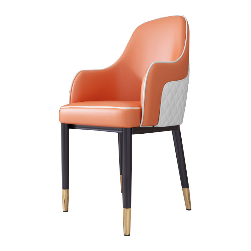 Scandinavian Style Dining Chair Upholstered Dining Room Metal Chair with Arm White-Saffron 1 Piece Clearhalo ' kitchen&dining_furn' 'Dining Chairs' 'Dining Tables & Seating' 'dining_chair' 'furn' 'furn_dining_chair' 'Furniture' 'furniture_dining_chair' 'Kitchen & Dining Furniture' 'kitchen' 3968600