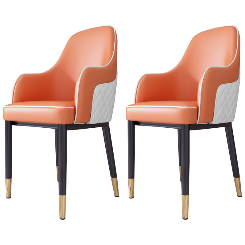 Scandinavian Style Dining Chair Upholstered Dining Room Metal Chair with Arm White-Saffron 2 Piece Set Clearhalo ' kitchen&dining_furn' 'Dining Chairs' 'Dining Tables & Seating' 'dining_chair' 'furn' 'furn_dining_chair' 'Furniture' 'furniture_dining_chair' 'Kitchen & Dining Furniture' 'kitchen' 3968601