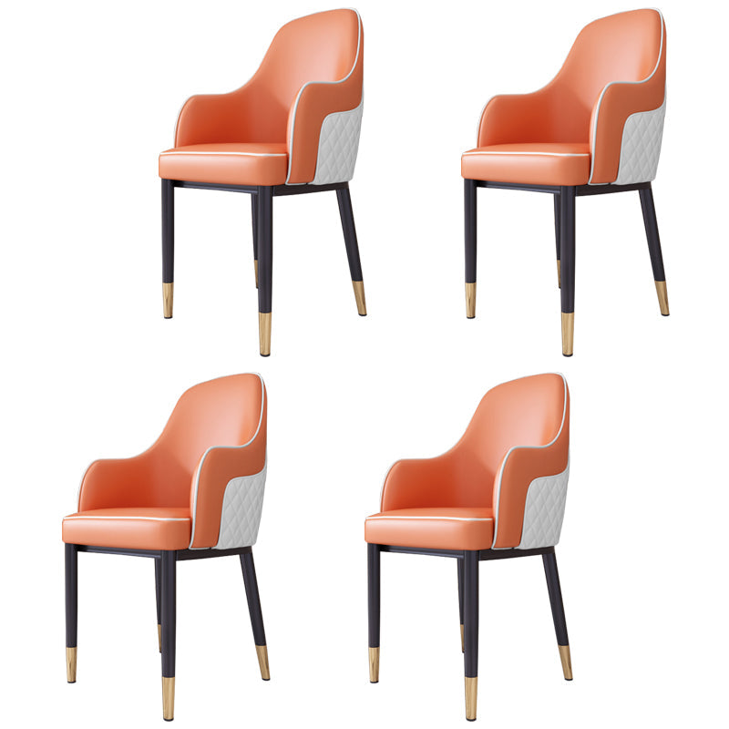 Scandinavian Style Dining Chair Upholstered Dining Room Metal Chair with Arm White-Saffron 4 Piece Set Clearhalo ' kitchen&dining_furn' 'Dining Chairs' 'Dining Tables & Seating' 'dining_chair' 'furn' 'furn_dining_chair' 'Furniture' 'furniture_dining_chair' 'Kitchen & Dining Furniture' 'kitchen' 3968602