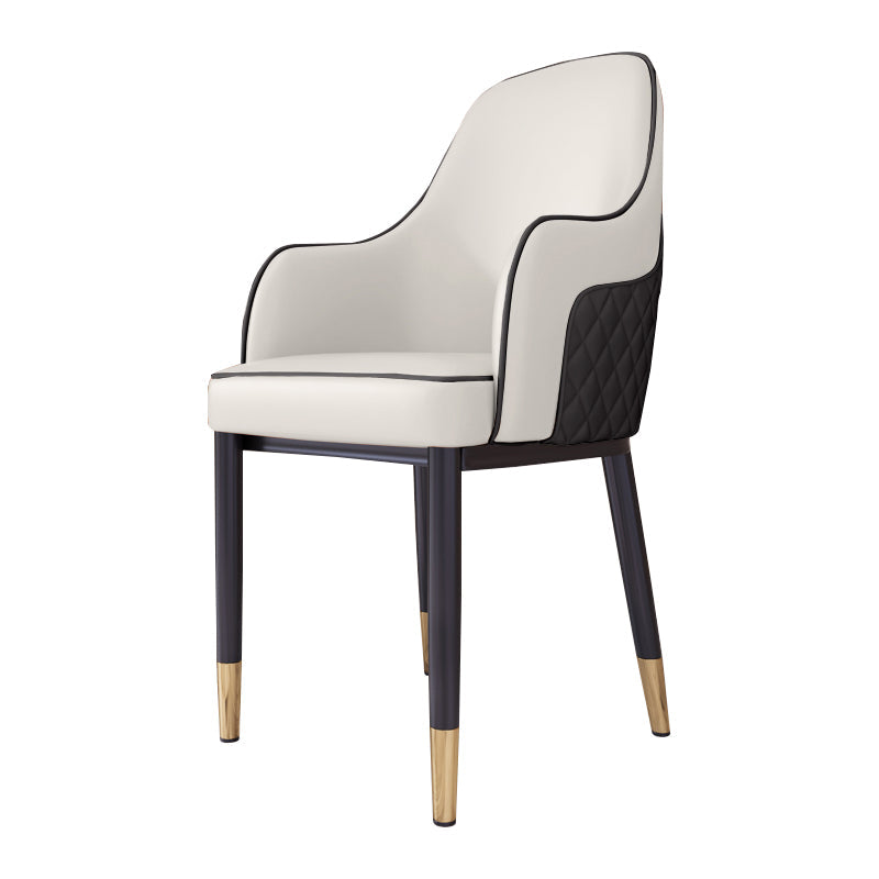Scandinavian Style Dining Chair Upholstered Dining Room Metal Chair with Arm White-Black 1 Piece Clearhalo ' kitchen&dining_furn' 'Dining Chairs' 'Dining Tables & Seating' 'dining_chair' 'furn' 'furn_dining_chair' 'Furniture' 'furniture_dining_chair' 'Kitchen & Dining Furniture' 'kitchen' 3968606