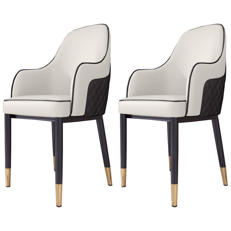 Scandinavian Style Dining Chair Upholstered Dining Room Metal Chair with Arm White-Black 2 Piece Set Clearhalo ' kitchen&dining_furn' 'Dining Chairs' 'Dining Tables & Seating' 'dining_chair' 'furn' 'furn_dining_chair' 'Furniture' 'furniture_dining_chair' 'Kitchen & Dining Furniture' 'kitchen' 3968607
