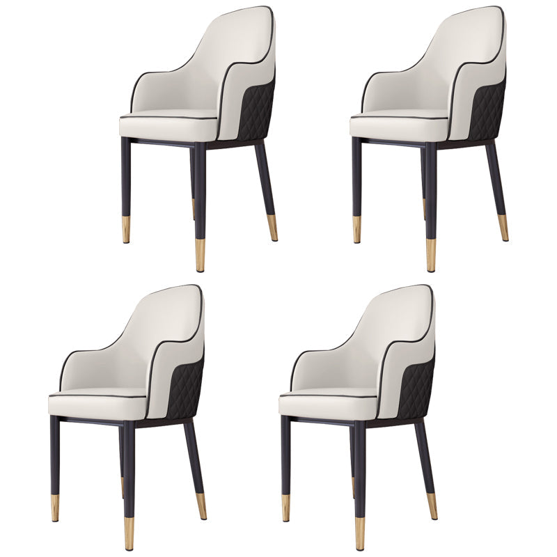 Scandinavian Style Dining Chair Upholstered Dining Room Metal Chair with Arm White-Black 4 Piece Set Clearhalo ' kitchen&dining_furn' 'Dining Chairs' 'Dining Tables & Seating' 'dining_chair' 'furn' 'furn_dining_chair' 'Furniture' 'furniture_dining_chair' 'Kitchen & Dining Furniture' 'kitchen' 3968608