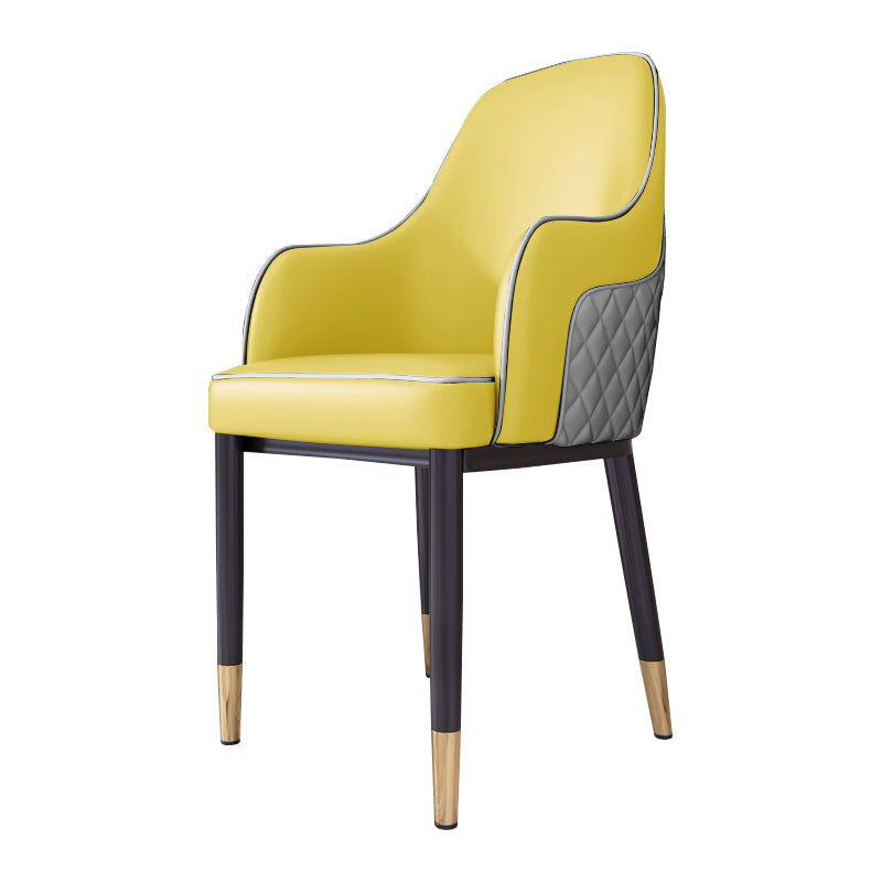 Scandinavian Style Dining Chair Upholstered Dining Room Metal Chair with Arm Yellow-Gray 1 Piece Clearhalo ' kitchen&dining_furn' 'Dining Chairs' 'Dining Tables & Seating' 'dining_chair' 'furn' 'furn_dining_chair' 'Furniture' 'furniture_dining_chair' 'Kitchen & Dining Furniture' 'kitchen' 3968609