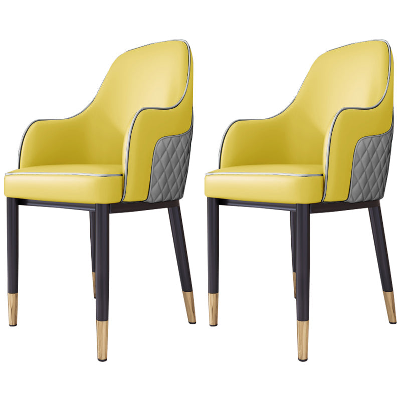 Scandinavian Style Dining Chair Upholstered Dining Room Metal Chair with Arm Yellow-Gray 2 Piece Set Clearhalo ' kitchen&dining_furn' 'Dining Chairs' 'Dining Tables & Seating' 'dining_chair' 'furn' 'furn_dining_chair' 'Furniture' 'furniture_dining_chair' 'Kitchen & Dining Furniture' 'kitchen' 3968610