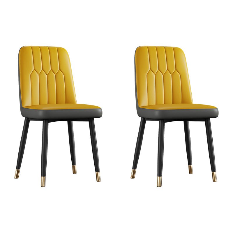 Scandinavian Style Metal Dining Chair Dining Room Armless Solid Back Chair Gray-Yellow 2 Piece Set Black Gold Clearhalo ' kitchen&dining_furn' 'Dining Chairs' 'Dining Tables & Seating' 'dining_chair' 'furn' 'furn_dining_chair' 'Furniture' 'furniture_dining_chair' 'Kitchen & Dining Furniture' 'kitchen' 3968685
