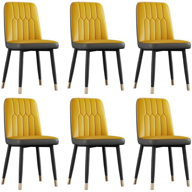 Scandinavian Style Metal Dining Chair Dining Room Armless Solid Back Chair Gray-Yellow 6 Piece Set Black Gold Clearhalo ' kitchen&dining_furn' 'Dining Chairs' 'Dining Tables & Seating' 'dining_chair' 'furn' 'furn_dining_chair' 'Furniture' 'furniture_dining_chair' 'Kitchen & Dining Furniture' 'kitchen' 3968687