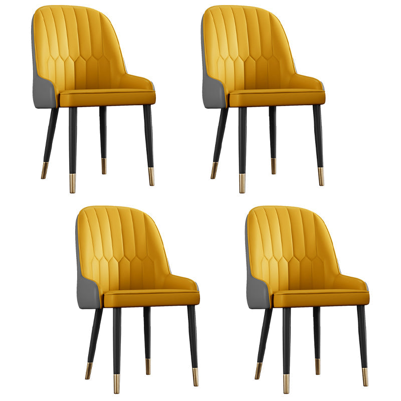 Glam Metal Dining Room Chairs Upholstered Side PU Leather Armchairs for Restaurant Yellow 4 Piece Set Brass Gold Clearhalo ' kitchen&dining_furn' 'Dining Chairs' 'Dining Tables & Seating' 'dining_chair' 'furn' 'furn_dining_chair' 'Furniture' 'furniture_dining_chair' 'Kitchen & Dining Furniture' 'kitchen' 3968835