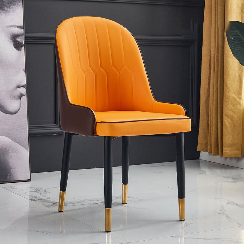 Scandinavian Indoor Arm Chair Parsons Back Upholstered Metal Dining Room Chair Yellow-Brown 1 Piece Clearhalo ' kitchen&dining_furn' 'Dining Chairs' 'Dining Tables & Seating' 'dining_chair' 'Furniture' 'furniture_dining_chair' 'Kitchen & Dining Furniture' 'kitchen' 3968865