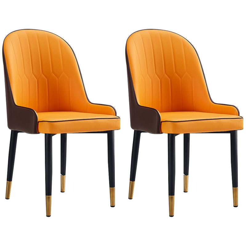 Scandinavian Indoor Arm Chair Parsons Back Upholstered Metal Dining Room Chair Yellow-Brown Set of 2 Clearhalo ' kitchen&dining_furn' 'Dining Chairs' 'Dining Tables & Seating' 'dining_chair' 'Furniture' 'furniture_dining_chair' 'Kitchen & Dining Furniture' 'kitchen' 3968866