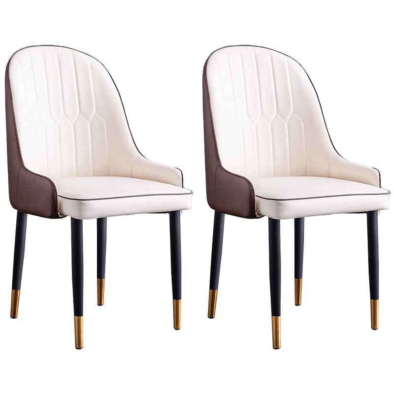 Scandinavian Indoor Arm Chair Parsons Back Upholstered Metal Dining Room Chair White-Brown Set of 2 Clearhalo ' kitchen&dining_furn' 'Dining Chairs' 'Dining Tables & Seating' 'dining_chair' 'Furniture' 'furniture_dining_chair' 'Kitchen & Dining Furniture' 'kitchen' 3968875